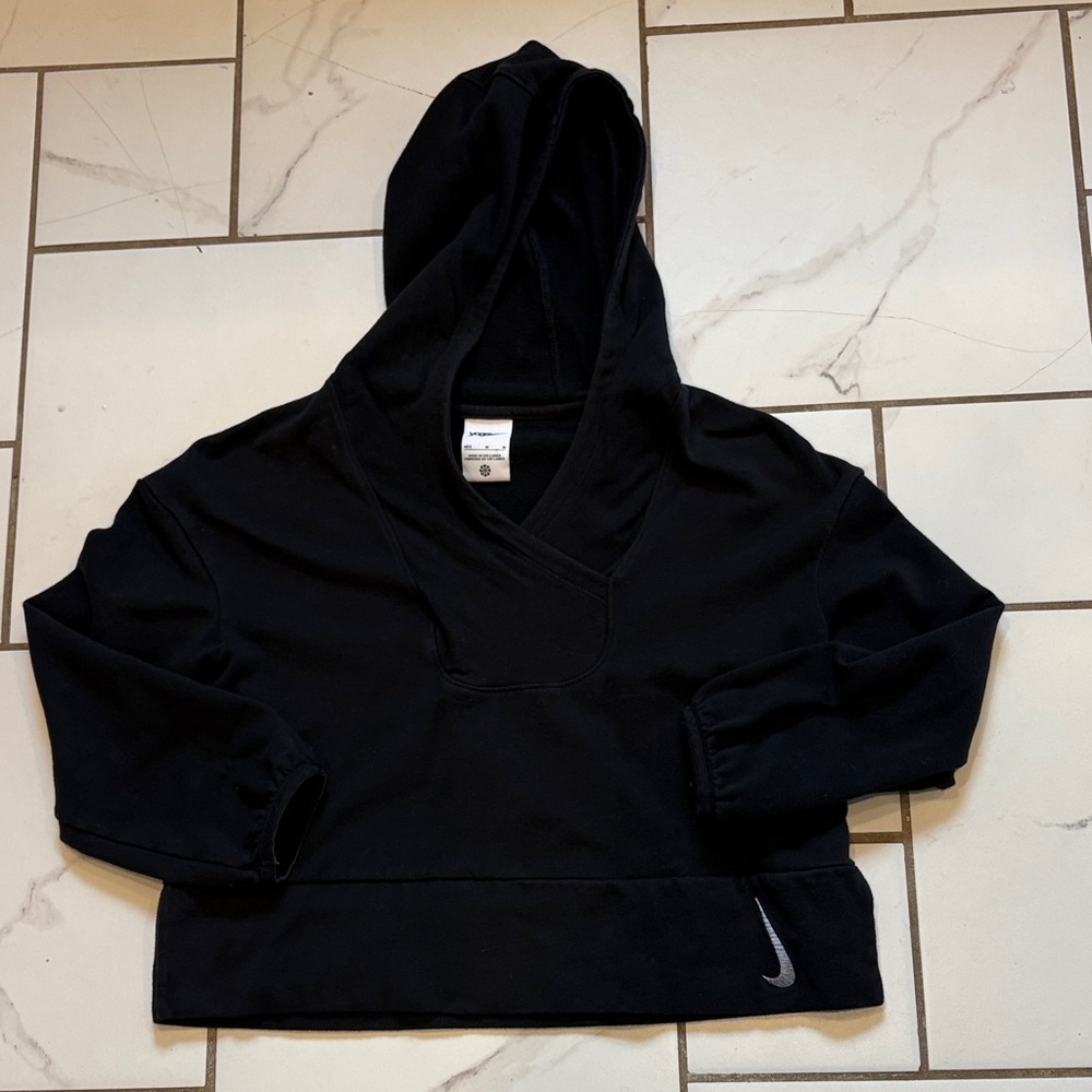 Youth Nike Yoga Black Cropped Hoodie with Hood and Colorful Swoosh - Med.